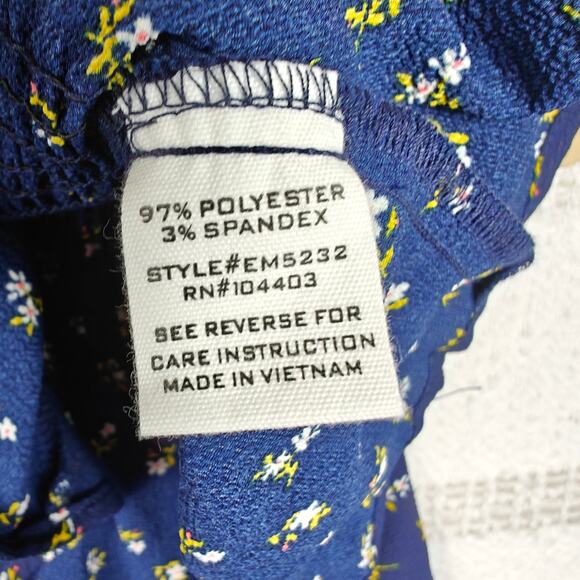 E&M Navy Blue Floral Blouse Puff Sleeve Tie Detail Top Size XL NWT - Picture 8 of 9